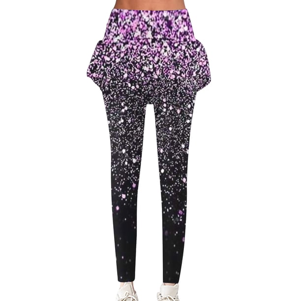 Puntoco Pantalones De Cintura Elástica A La Moda Y Cómodos Para Mujer, Pantalones De Doble Capa Con Bolsillo Para Yoga, Color Morado Xxxl