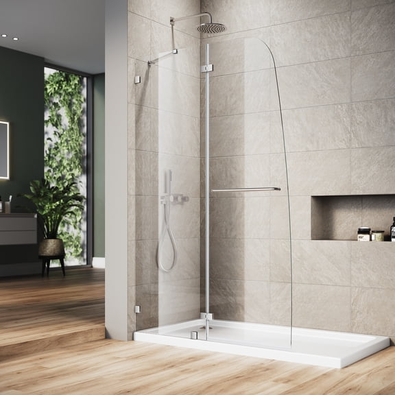 Sunny Shower 45"W×72"H Frameless Hinged Shower Door,Curved Edge,1/4" Tempered Glass,Chrome Finish