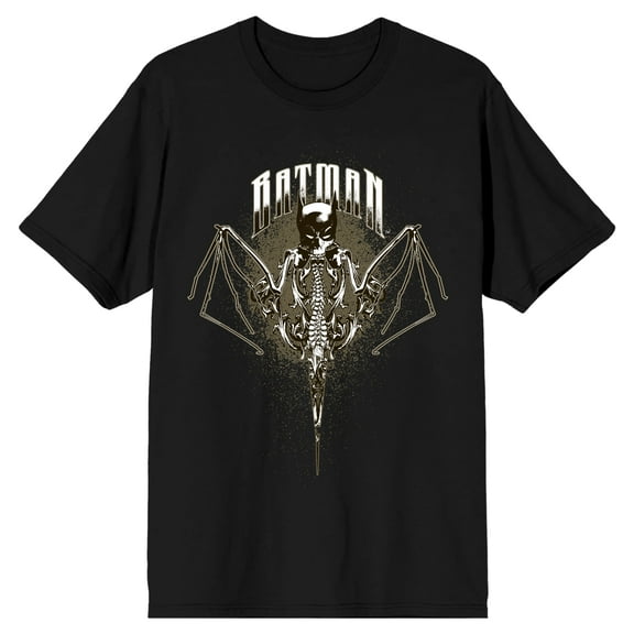Batman Bat Mask With Three Skulls Men's Black Crew Neck Short Sleeve Tee-XXL