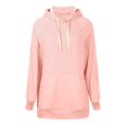 thumbnail image 4 of Sweatshirts for Women Trendy Clearance Fall Winter Loose Fit Hooded Long Sleeve Batwing Cold Shoulder with Pocket Solid Color Leisure Cotton Hoodies Hoodie(Pink,L), 4 of 5