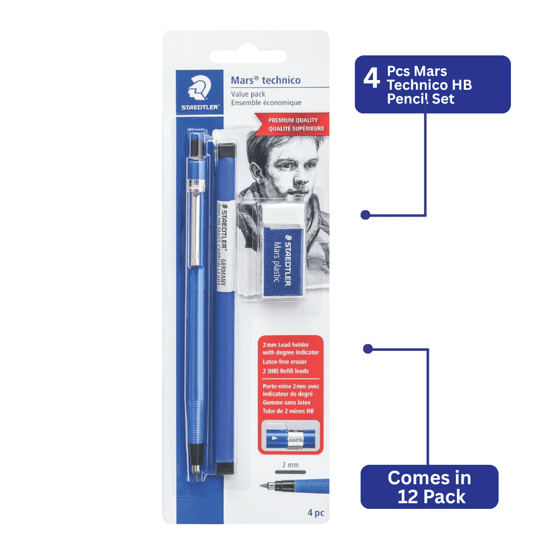 STAEDTLER 12 Pack - Mars Technical Mechanical Pencil Set, (12 sets of 4pcs), Blue, (788 SBK4), 48 Count