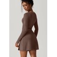 thumbnail image 2 of Womens Square Neck Bodice Dress Long Sleeve Side Slit Flare Mini Dresses, 2 of 6