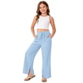 thumbnail image 5 of ZXLBBD Girls' Wide Leg Drawstring Elastic Waist Split Hem Loose Solid Color Trousers with Pockets Beach Vacation Durable Causal Daily Wear,Blue,Size 15 Y-16 Y, 5 of 7