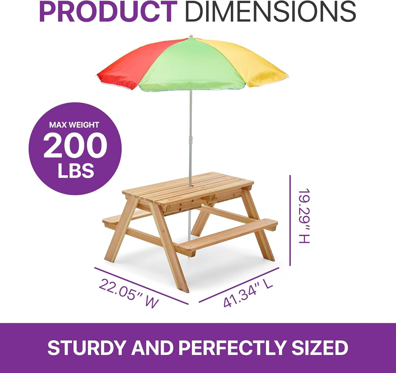 Plum® Surfside Wooden Sand and Water Table with Umbrella - Outdoor Kids Picnic Table with Adjustable Parasol and Removable Tabletop, Toddler Sensory Toys, Sturdy, Weatherproof, Easy to Clean, Ages 2+