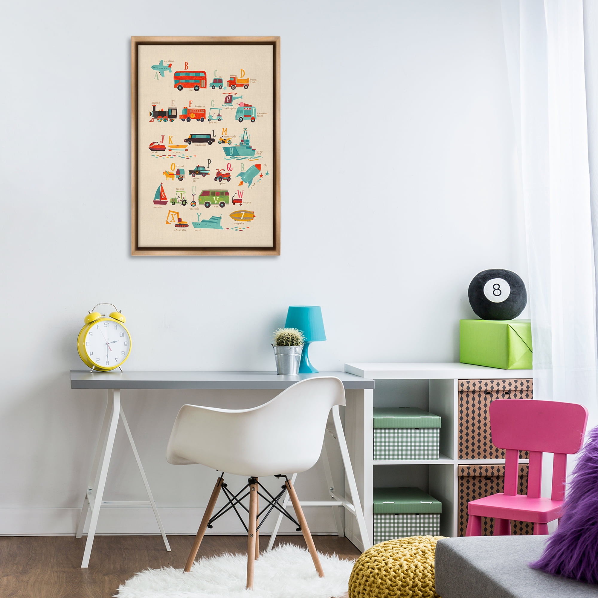 Stupell Industries Varied Transportation Alphabet Education Painting Brown Floater Framed Canvas Art Print Wall Art, 21 x 31