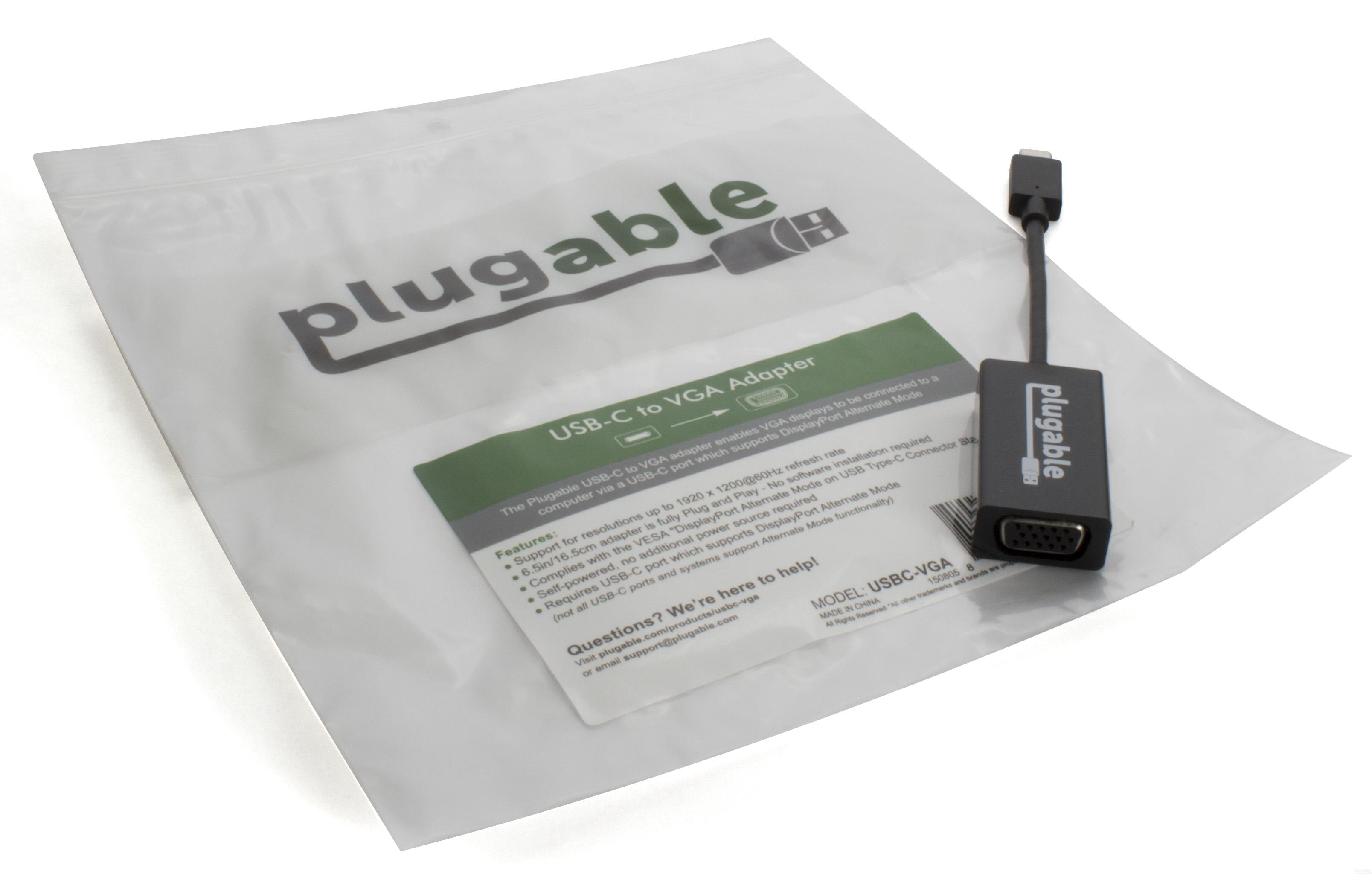 Plugable USB C to VGA Adapter Compatible with 2018 iPad Pro, 2018 MacBook Air, 2018 MacBook Pro, Surface Book 2, Thunderbolt 3 & More (Support for resultions up to 1920x1200 @ 60Hz)