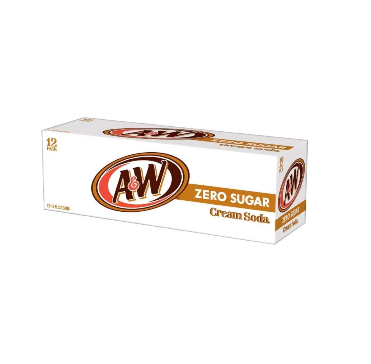 A&W Zero Sugar Cream Soda, 12 Fl Oz (Pack of 24)