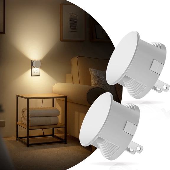 YANSUN 2-Pack 1-Watt Integrated LED Plug in Round Wall-Like Night Light with Light Sensor, Warm White 3000K, Button Adjustable for Bedroom Living Room