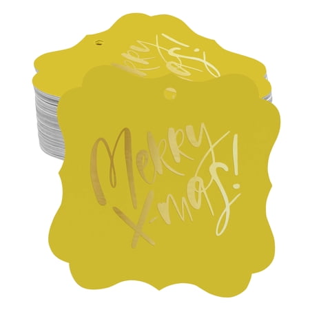 Inkdotpot Real Gold Foil Merry X-Mas Christmas Tags Favor Bracket Shape Hang Pack Of 100 Paper Tags
