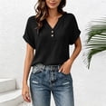 thumbnail image 7 of cocolona Summer Womens Button Down Tops V Neck Short Sleeve Loose Shirts Dressy Casual Solid Color Blouses, 7 of 7