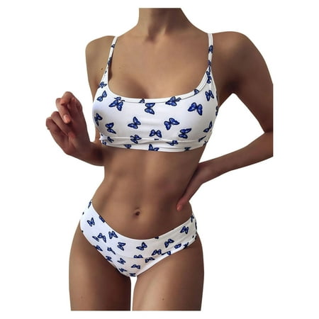 

VKEKIEO Two-Piece Sets Swimsuit Sport Bra Style Lift White M