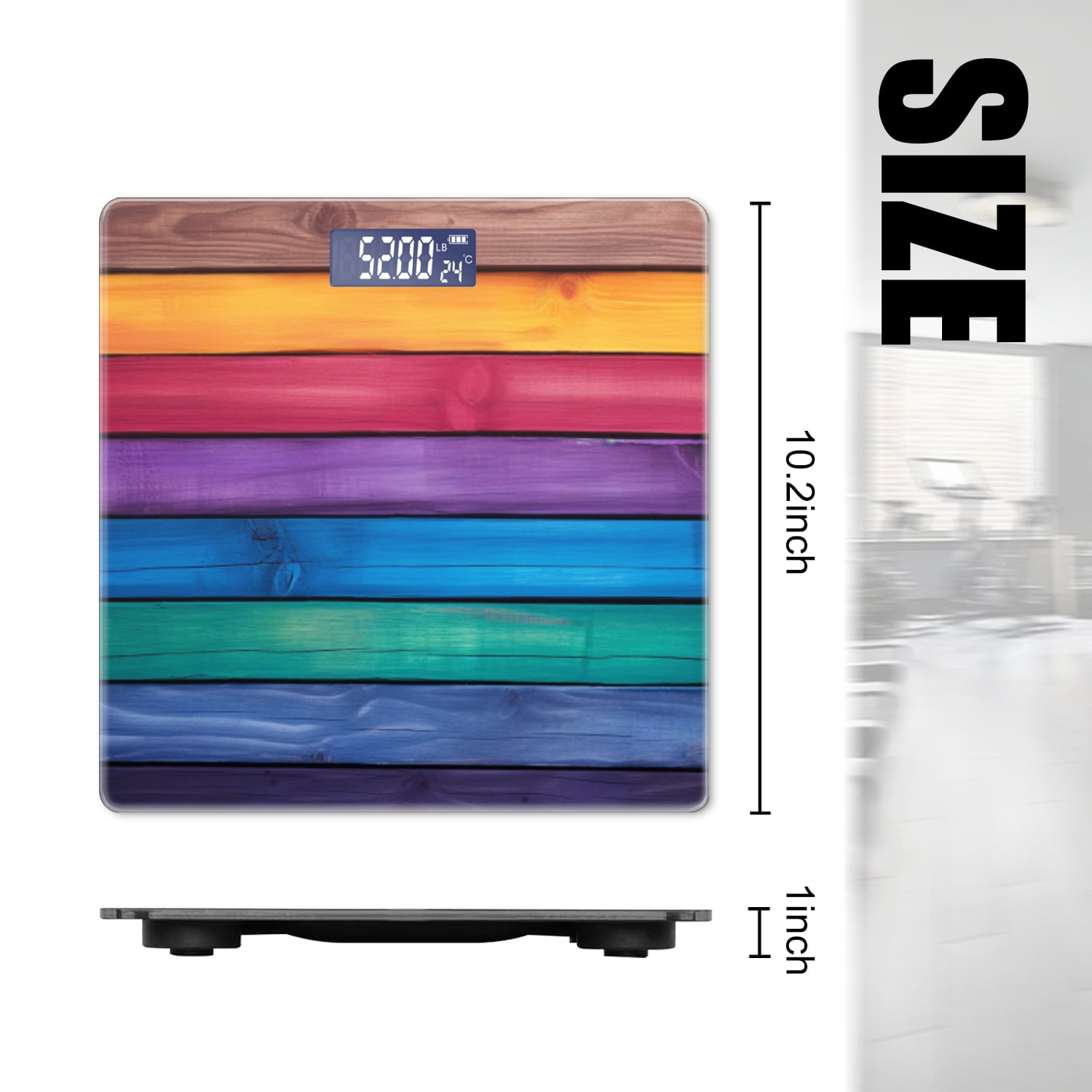 High Precision Body Weight Scale Smart Bathroom Scales with Large LCD Display(400lbs),Decorative for Bedroom-Rainbow-Colored Wooden Wall Background With Horizontal Wood Slats