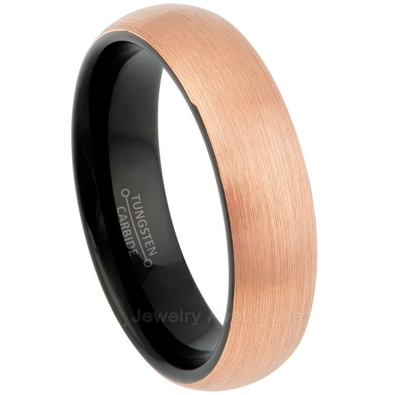 2-Tone Tungsten Wedding Ring - Band for Mens & Womens- 6mm Rose Gold IP Tungsten Ring - Comfot Fit Domed Tungsten Band