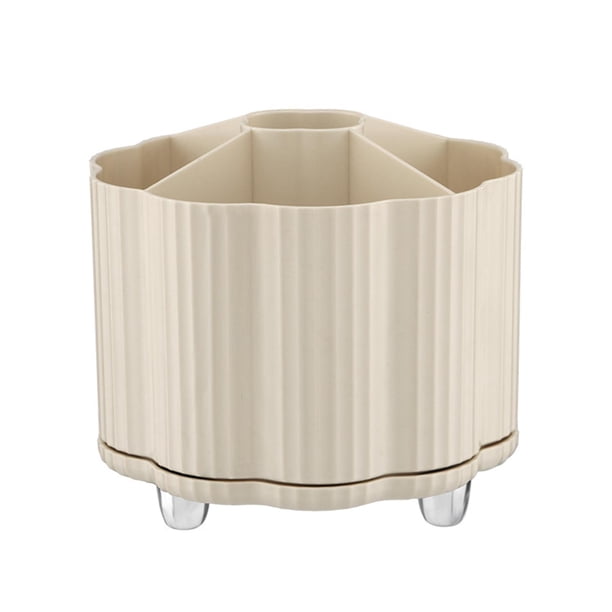 Organizador de maquillaje giratorio, grande, multiusos, portátil, para guardar bolígrafos. De color crema