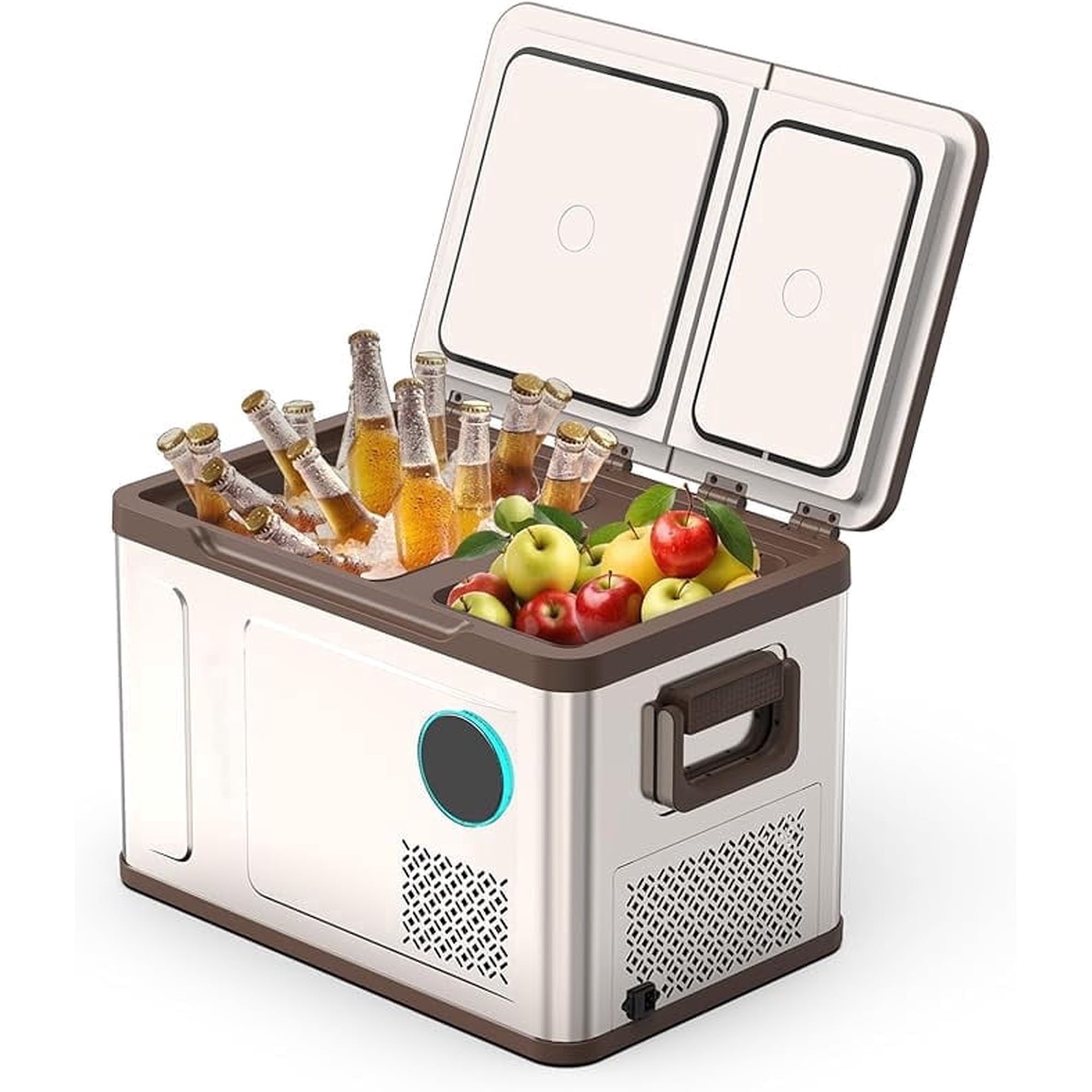 JACK BOSS Portable Car Refrigerator 33 Quart, Portable Freezer Dual Zone Electric Cooler for Outdoor Camping Travel,12/24V DC 110~240 Volt AC Refrigerator for Truck RV Home Office,-4℉-68℉