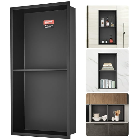 VEVOR Niche de Douche Sans Carreaux 13 Pouces X 25 Pouces en Acier Inoxydable 304, Niche Encastrée dans le Mur à Deux Tablettes, Scellée, Étanche, Résistante à la Rouille, Nettoyage Facile, Niche Moderne
