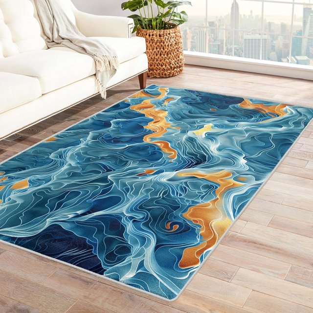 Abstract Rugs for Living Room Bedroom Entryway - Line Rug 2x3 - Art Carpet for Home Decor - Washable Non Slip Patterned Indoor Small Area Rug - Soft & Low Pile (ZN&314)