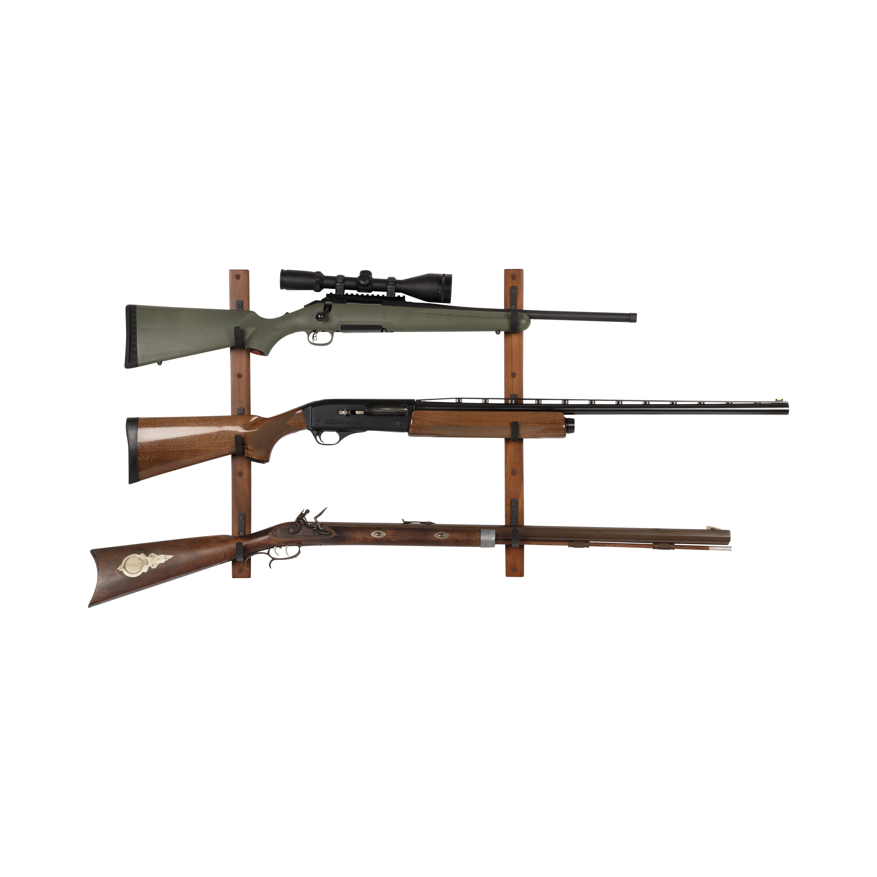 Allen Company Rifle Collector Hard Wood Wall Gun Rack, Holds 3 Firearms, Brown & Black, 5656