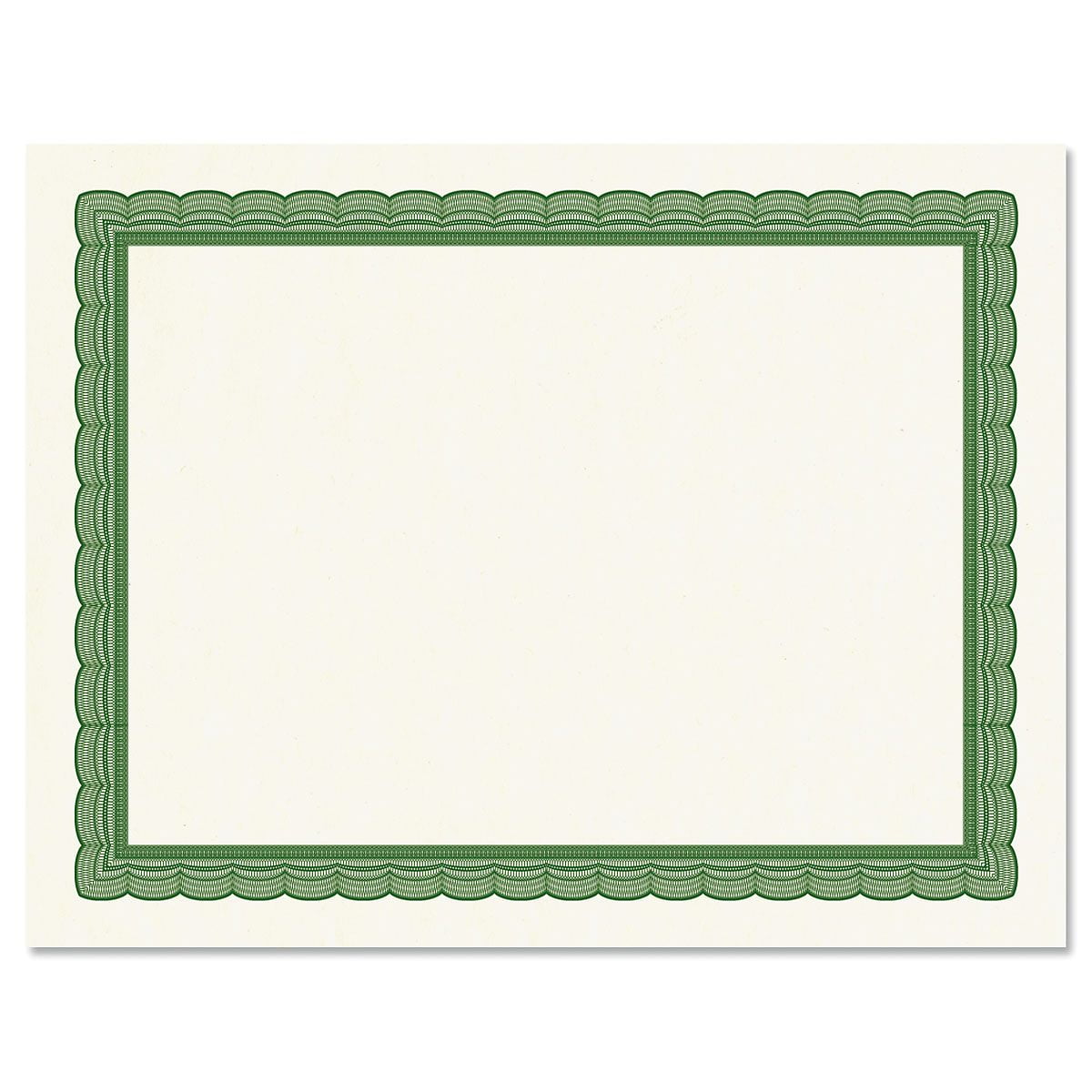 Executive Green Certificate on White Parchment - Set of 100, 8-1/2" x 11" on 60 lb. text parchment paper, Laser and inkjet printer compatible