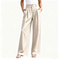 thumbnail image 3 of Women's Double Button High Waisted Wide Leg Pants, Tummy Control Pull On Trousers With Functional Pockets, Casual Loose Dress Pants For Office Daily Wear, Soft | TruBelle,Beige L, 3 of 9