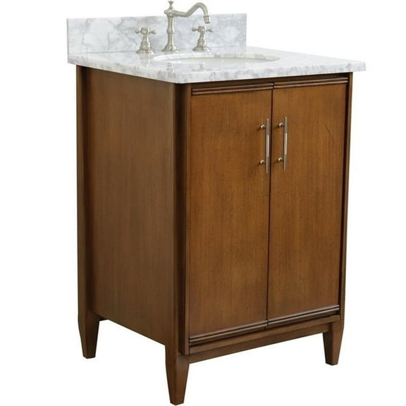 MCM 25" Single Oval Sink Solid Wood Vanity in Walnut/White Carrara