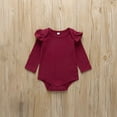 thumbnail image 4 of FINALGANG Baby Girl 3 Piece Outfit Set Solid Color Ruffle Long Sleeve Crewneck Bodysuit Rose Floral Print Pants Matching Headband Newborn Clothes Set For Daily Wear Classic Outfit, 4 of 8
