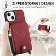 thumbnail image 2 of ELEHOLD Crossbody Wallet Case for iPhone 14 Plus with Card Holder, Zipper Card Slot Shockproof Purse Cover with Removable Lanyard 6.7 Inch,Red, 2 of 8