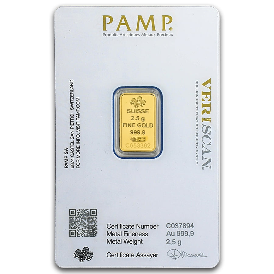 2.5 gram Gold PAMP Lady Fortuna VERISCAN™ Bar w/ Assay - Walmart