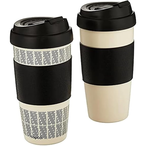 5237160 Reusable, Insulated Double Wall Travel Mugs 16-ounce White/Black , 2 Count ( Pack of 1)