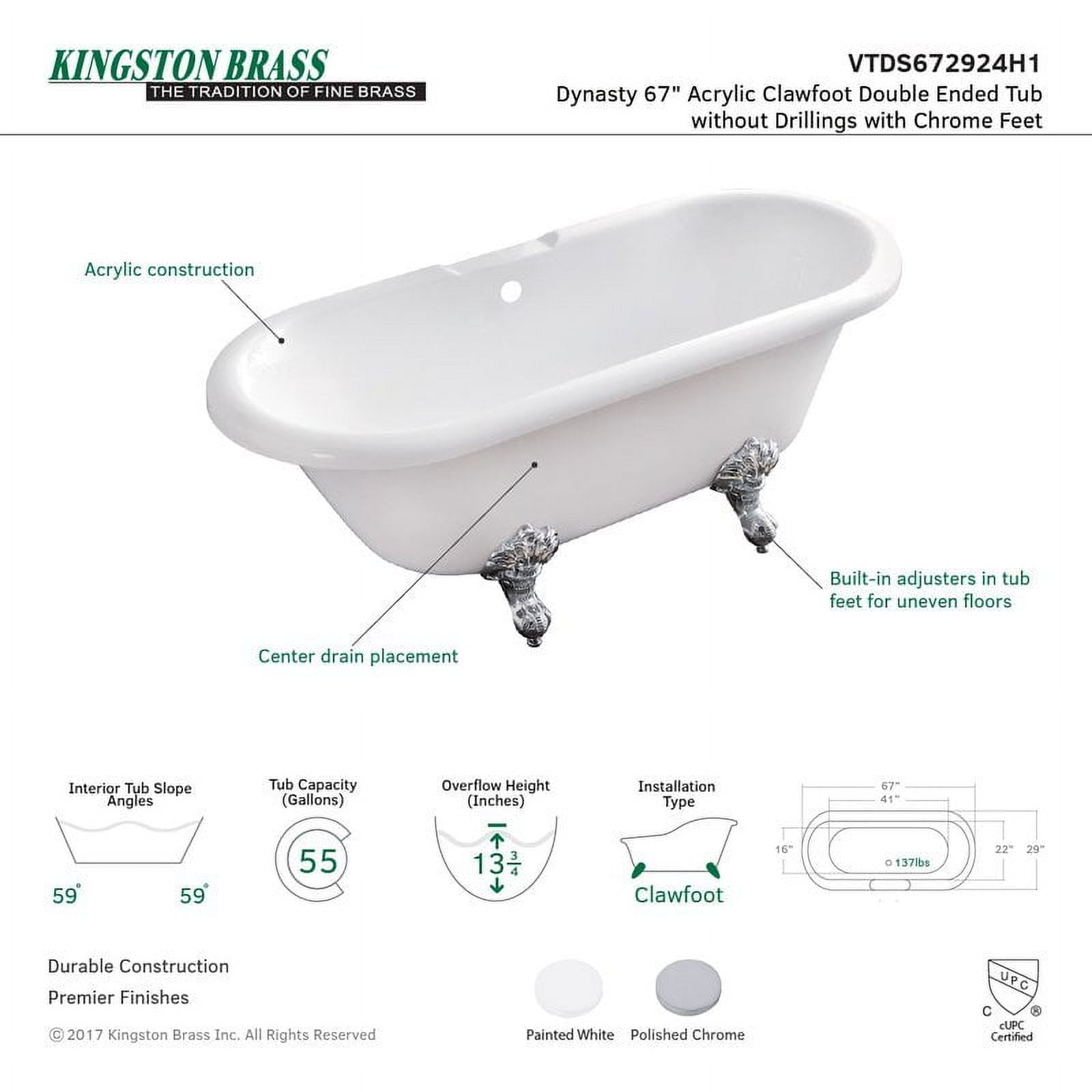 Aqua Eden XVTPN672817 67-Inch Acrylic Rectangular Drop-In