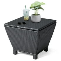 HiiKaa Outdoor Side Table with Storage,Patio Deck Box Outdoor Wicker Side Table for Poolside Balcony Storage Table,Black