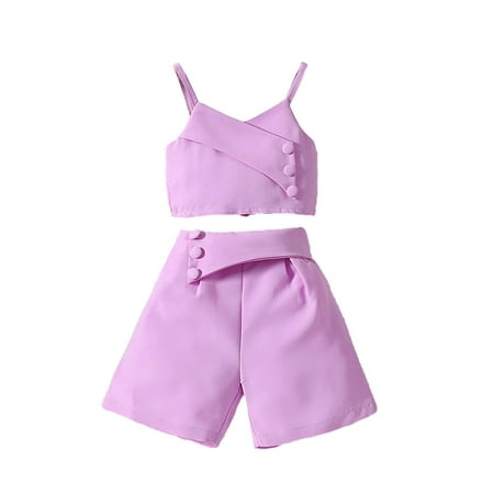 

Qudderr Summer Girl s Camisole Tops Shorts 2PCS Outfits for Baby Kids Sleeveless Sling Tank Tops and Shorts Solid Color Set 18 Months-6 Years