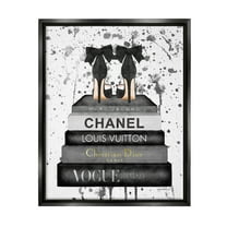 Stupell Industries Glam Fashion Book Stack Grey Bow Pump Heels Ink Jet Black Framed Floating Canvas Wall Art, 24x30, by Amanda Greenwood
