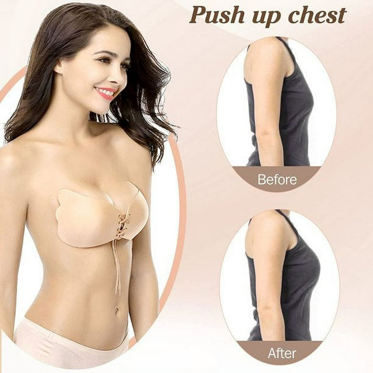 2 Pairs Sticky Bras Strapless Bra for Women, Beige Reusable Self Adhesive  Backless Bra,Applicable to A-D cup 