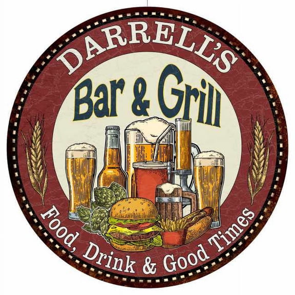 DARRELL'S Bar and Grill 14" Round Metal Sign Kitchen Wall Decor 100140020387