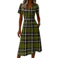thumbnail image 5 of Minjewel Women's Plaid V-Neck Short Sleeve Gingham Shift Mini Dress - Summer Preppy Vacation Outfit, Loose Flowy Beach Party Dress, Comfy Casual Top,Army Green,M, 5 of 6