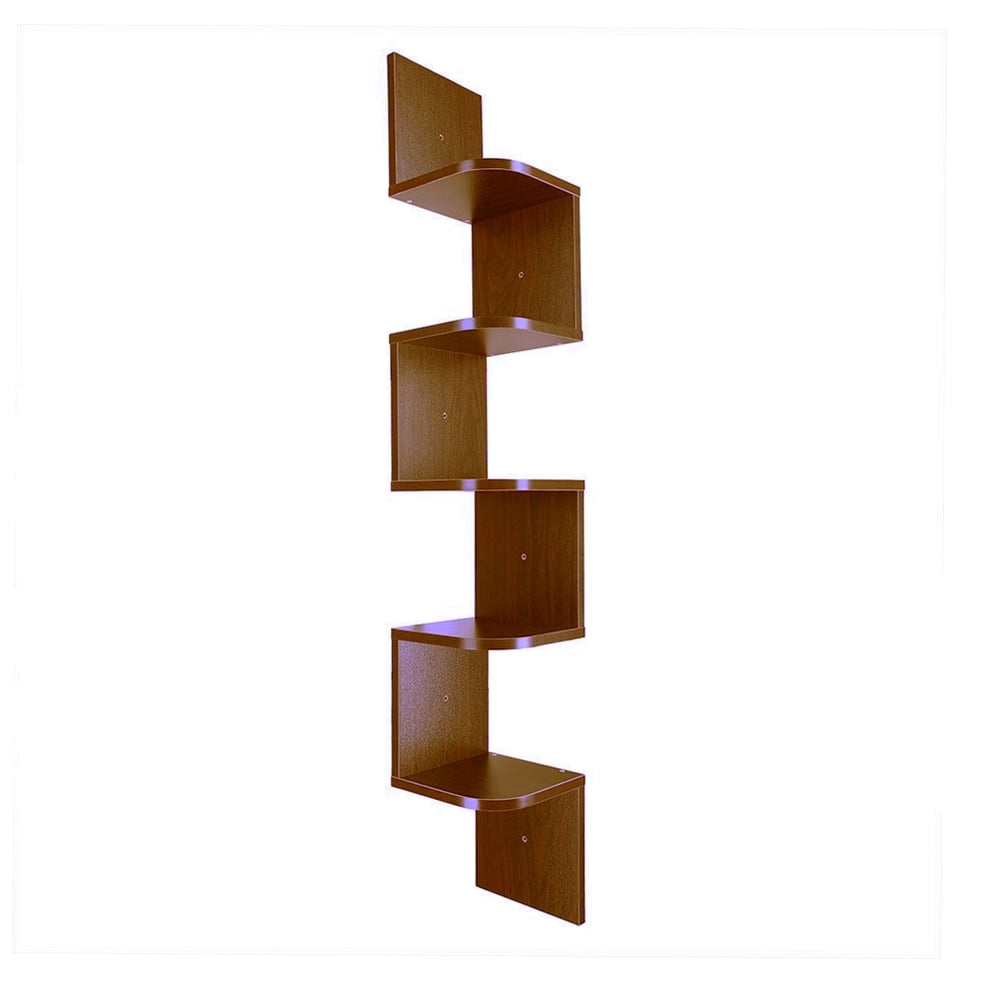 Details about   5 Tier Wall Corner Wood Shelf Zig Zag Floating Display Home Office Furniture 