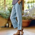 thumbnail image 5 of Women Casual Lightweight Elastic Waist Pants with Pockets Cotton Linen Cropped Pants Loose Solid Color Trousers by Yigetop Light blue S, 5 of 5