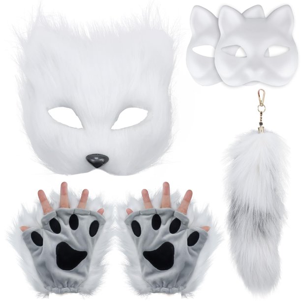 Juego De Máscara Y Cola De Zorro Therian Para Mujeres, Disfraz De Gato Peludo Con Collar Y Orejas, Ideal Para Halloween, Carnaval Y Cosplay