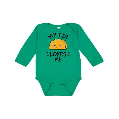 

Inktastic My Tia Loves Me with Taco Illustration Gift Baby Boy or Baby Girl Long Sleeve Bodysuit