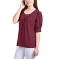 thumbnail image 2 of NY Collection Womens Balloon Sleeve Knit Blouse, Purple, Petite, PL, 2 of 4