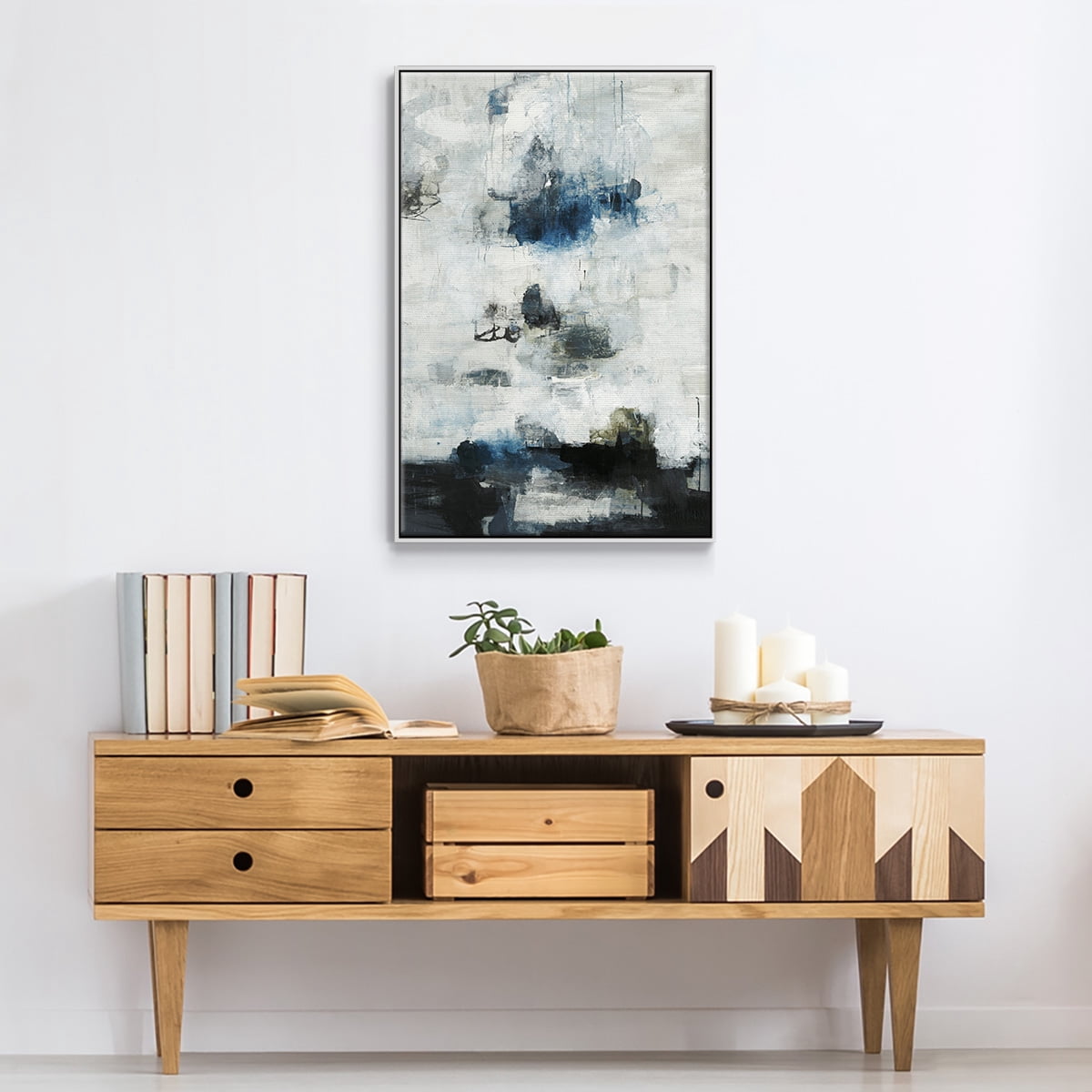 Black & Blue Framed Premium Gallery Wrapped Canvas - Ready to Hang - 27 x 41 - White Floating Frame