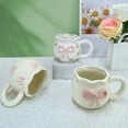 thumbnail image 4 of Handmade Bows Detailing Drinking Mug White Ceramic Water Cup With Bowknot Pattern Dishwasher Safe Tableware, 4 of 8