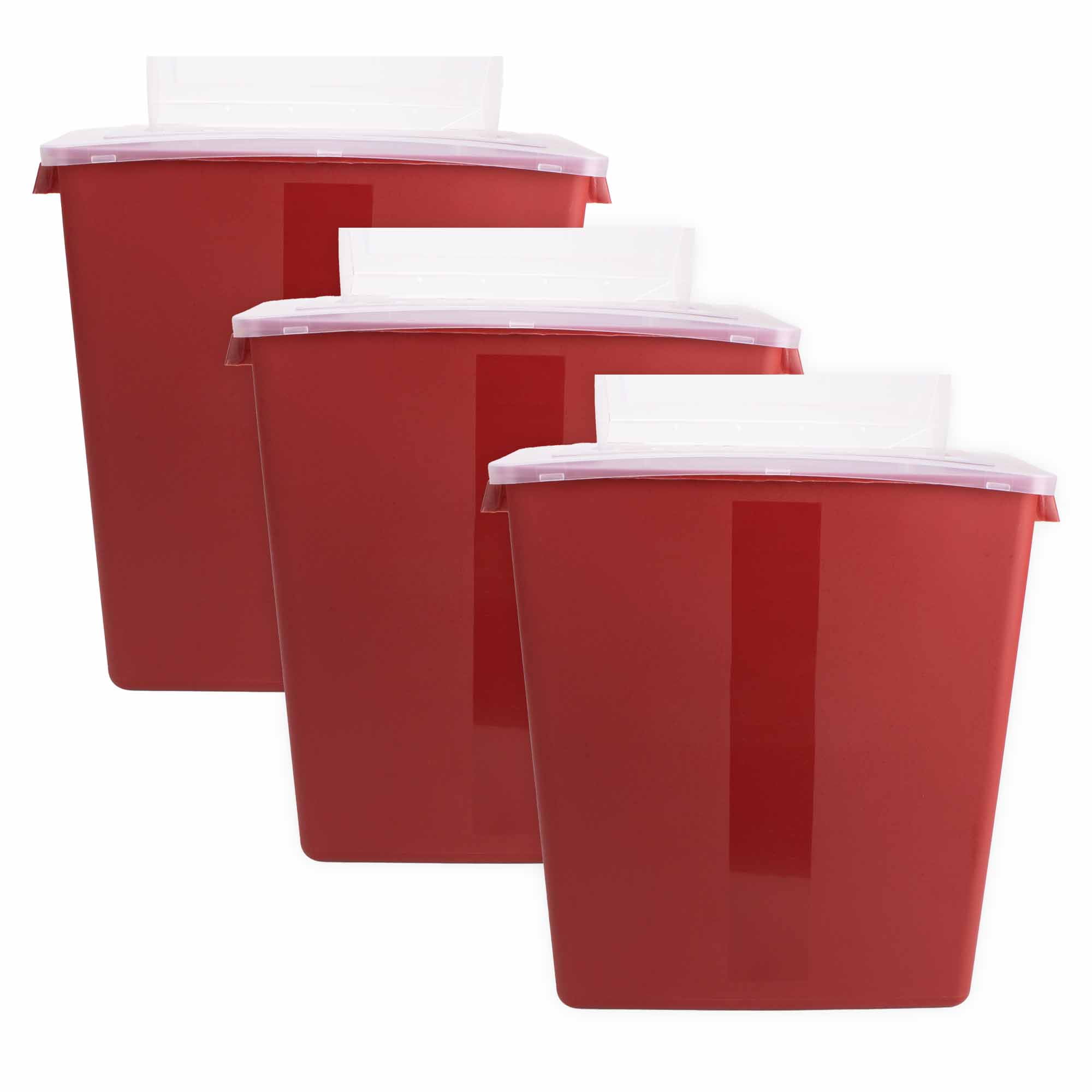 Medegen Sharps Container, 3 Gallon, Red/Black, Large Tortuous Path Lid, 12.5in x 13.5in x 6in, 3 Count