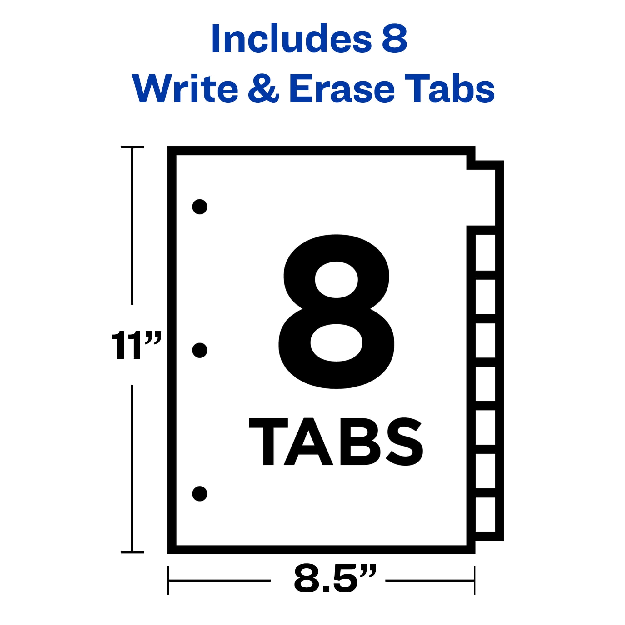Avery Write & Erase Divider, 8-Tab, Paper, White Body, White Big Tabs, Handwrite, 1 Set