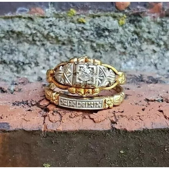 Gems Jewels 3.00 Ctw Round Cut Diamond Wedding Anniversary Wedding Ring Bridal Set Band Ring 14K 2 Tone Gold Plated 925 Sterling Silver 925 Sterling Silver -9