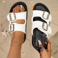 thumbnail image 6 of Fiaer Women's Buckle Denim Platform Slippers Open Toe Slide Mules Sandals Summer Fashion Walking Shoes White 8.5, 6 of 9