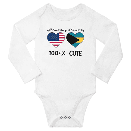 

50% American + 50% Bahamian = 100+% Cute Baby Long Slevve Rompers Bodysuit (White 18-24 Months)