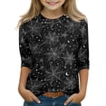 thumbnail image 3 of Cute Halloween Shirt Girls Ghost Pumpkin Bow Print 3/4 Sleeve T Shirt Halloween Graphic Tee Spooky Season Fall Outfit Kids,3-4 Years,Black, 3 of 7