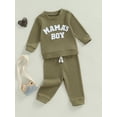 thumbnail image 6 of Caoirhny Baby Toddler Boy Fall Clothes Set 6 12 18 24 Months 2T 3T Letter Embroidery Long Sleeve Sweatshirt Elastic Waist Pants 2 Piece Waffle Outfit, 6 of 9